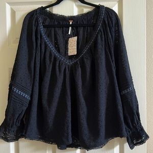 NWT- Free People Black eyelet top